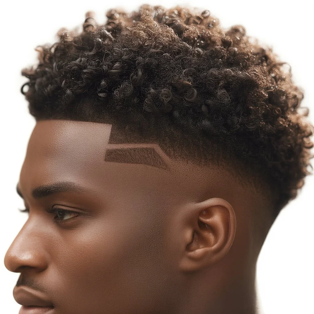 mid taper fade coily hair with sharp geometric temple lineup