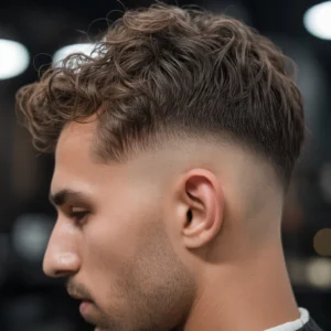 mid taper fade wavy hair with ocean texture close-up