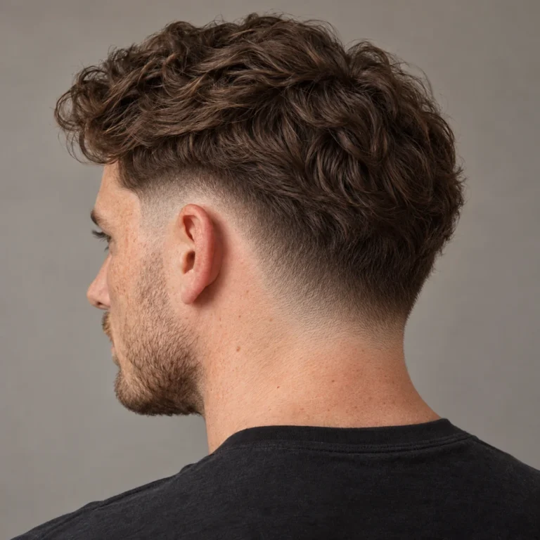 Drop fade rear three-quarter view showing a side blend connected through the shorter wavy back