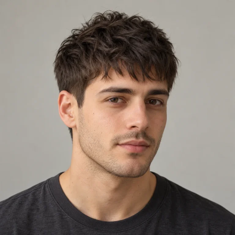 Short choppy textured fringe with separated forward points and softly shaped sides