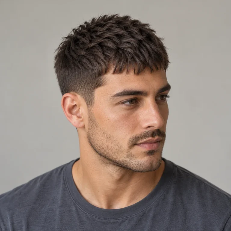 Compact textured crop with a short broken forward fringe and softly blended sides