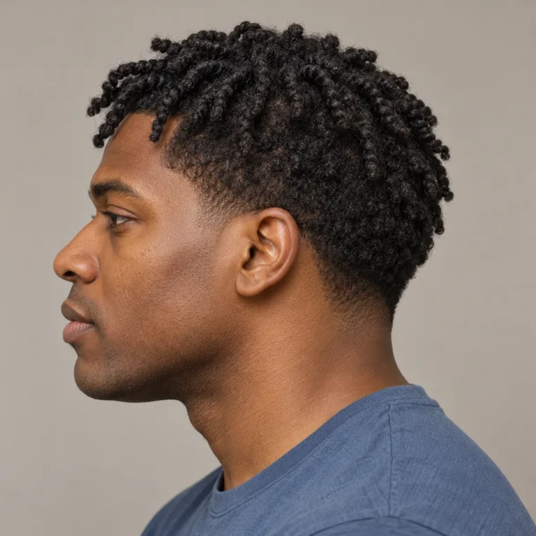 Left profile of short twists above a localized low sideburn taper