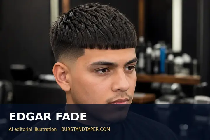 Edgar haircut with fade, AI-generated editorial illustration