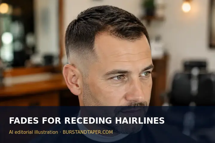Fade haircut reference for a receding hairline, AI-generated editorial illustration