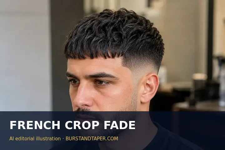 French crop haircut with fade, AI-generated editorial illustration