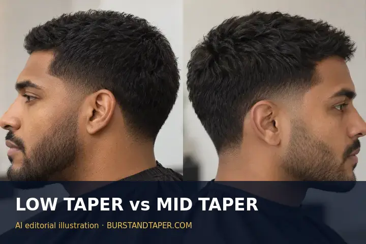 Low taper and mid taper side-by-side comparison, AI-generated editorial illustration