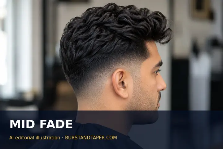 Mid fade with wavy quiff, AI-generated editorial illustration