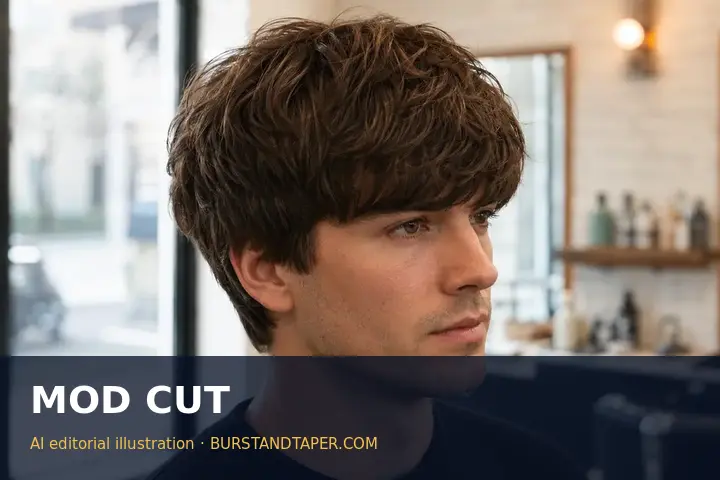 Modern mod cut for men, AI-generated editorial illustration