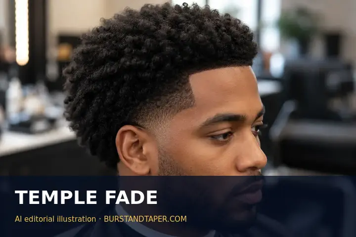 Temple fade on coily hair, AI-generated editorial illustration