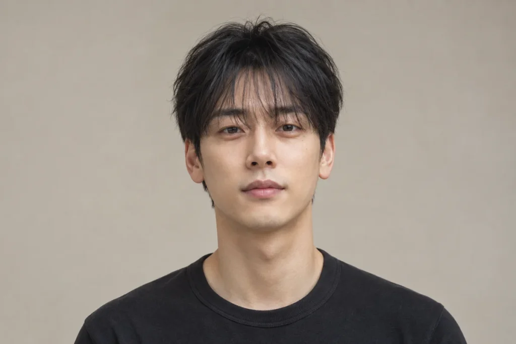 Fine separated black fringe with forehead visible between wispy strands