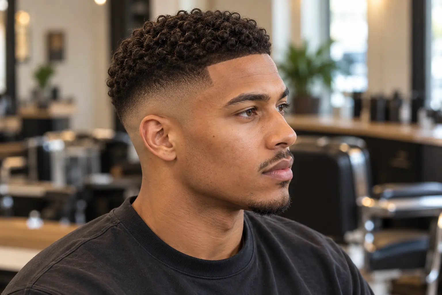 Boosie fade on curly hair with a rounded top