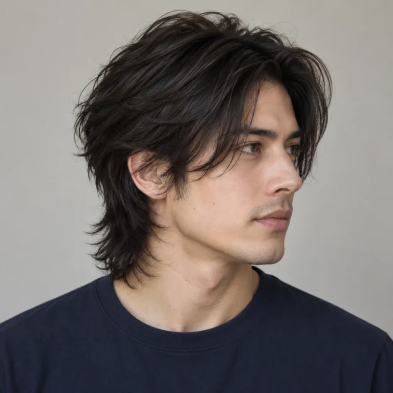 Black medium wolf cut with soft curtain fringe, layered sides and longer feathered back