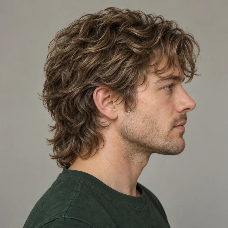 Side view of a medium wavy wolf cut with separated crown layers and retained neck length