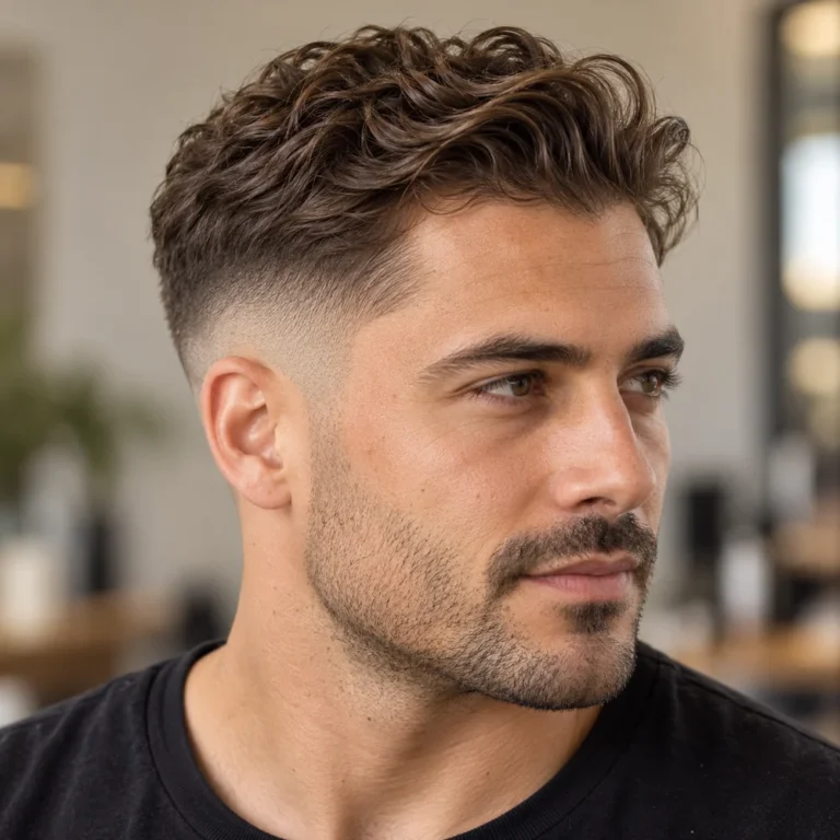 High fade with a brushed-back wavy top and short graduated sides