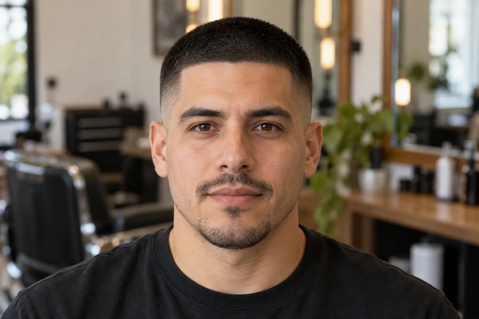Front view of a buzz cut fade