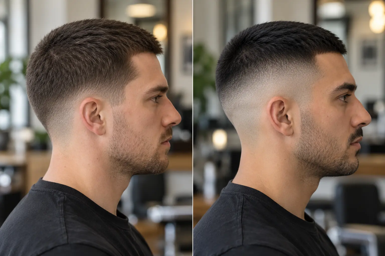 Buzz cut fade low vs high side by side