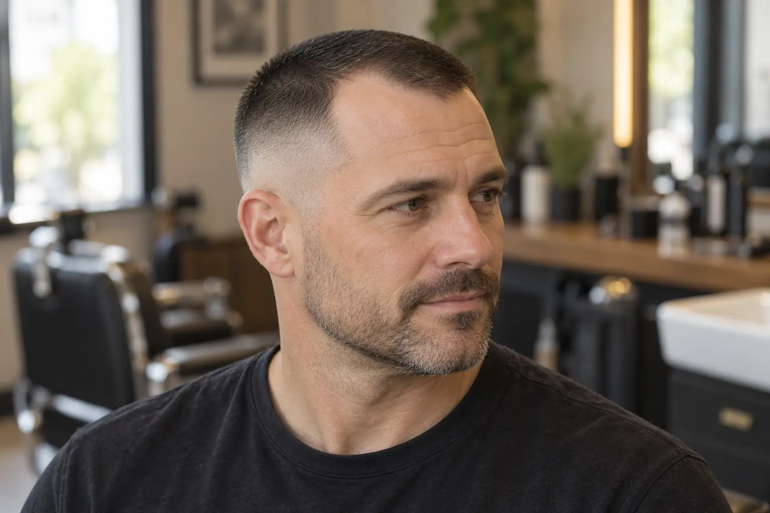 Buzz cut fade on a receding hairline