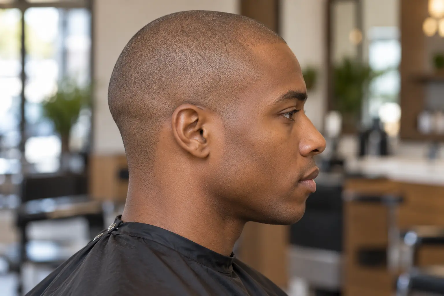 Buzz cut with no guard, very close stubble all over