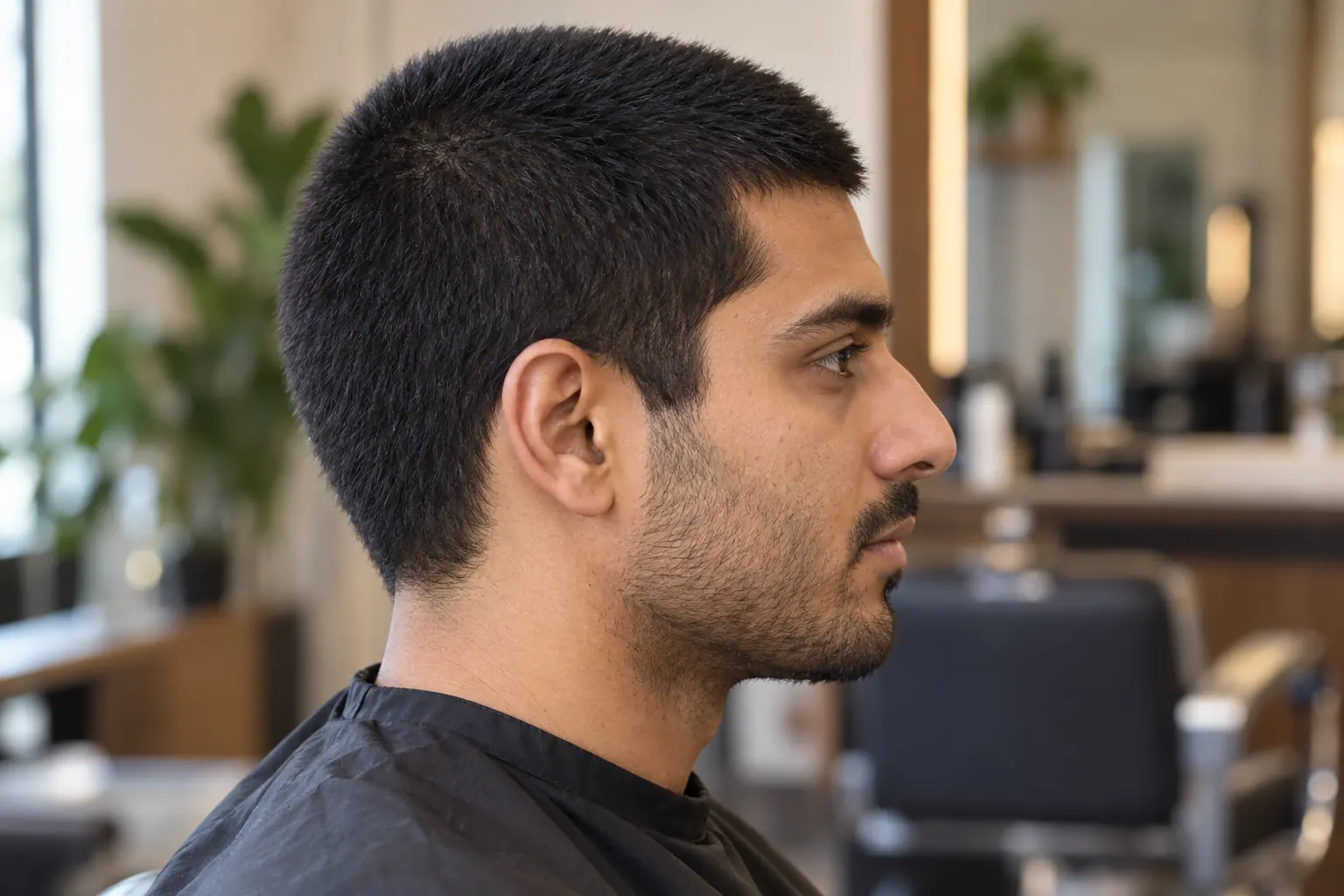 Number 3 buzz cut, about three eighths of an inch all over
