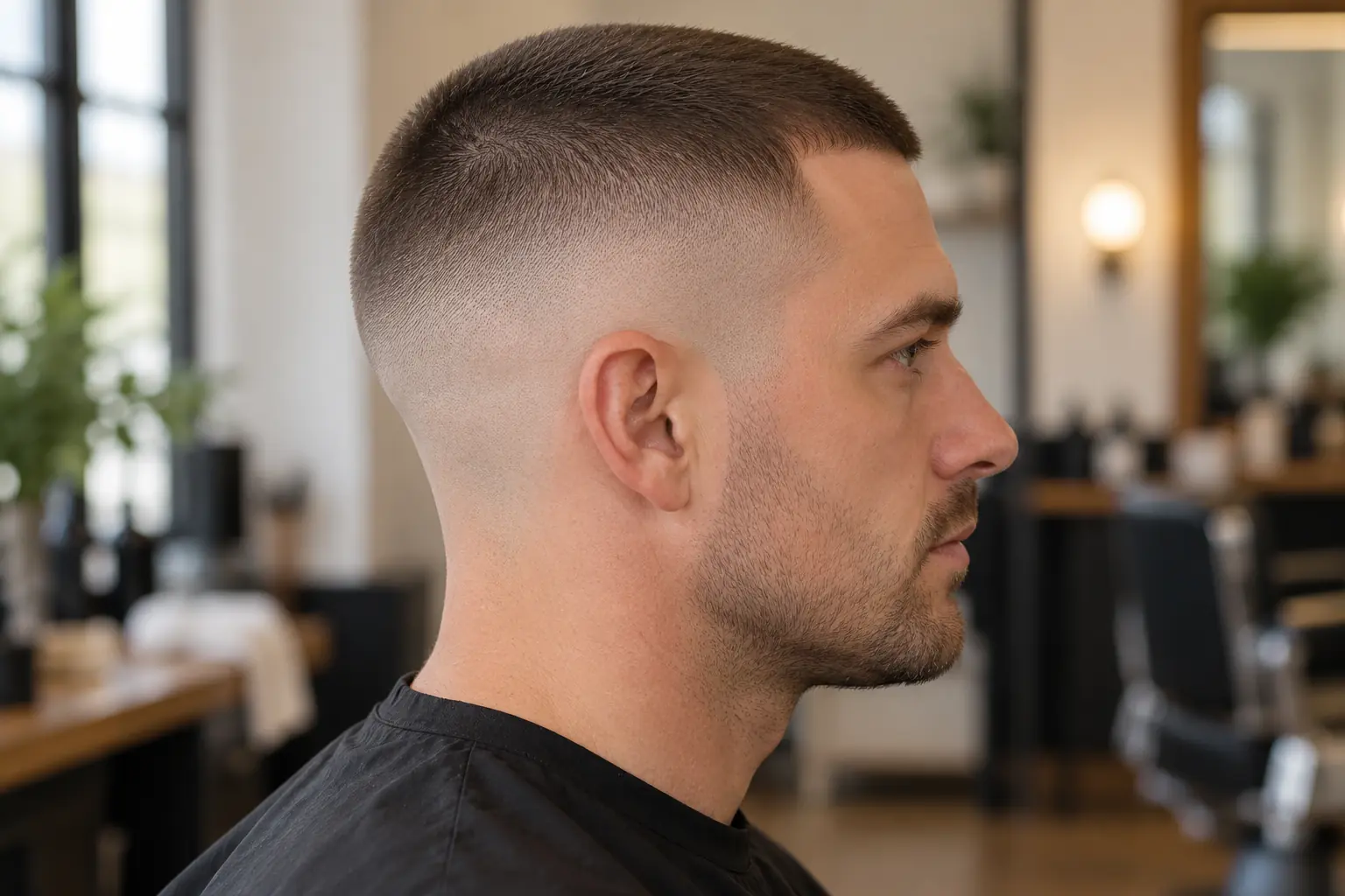 Buzz cut with a high skin fade