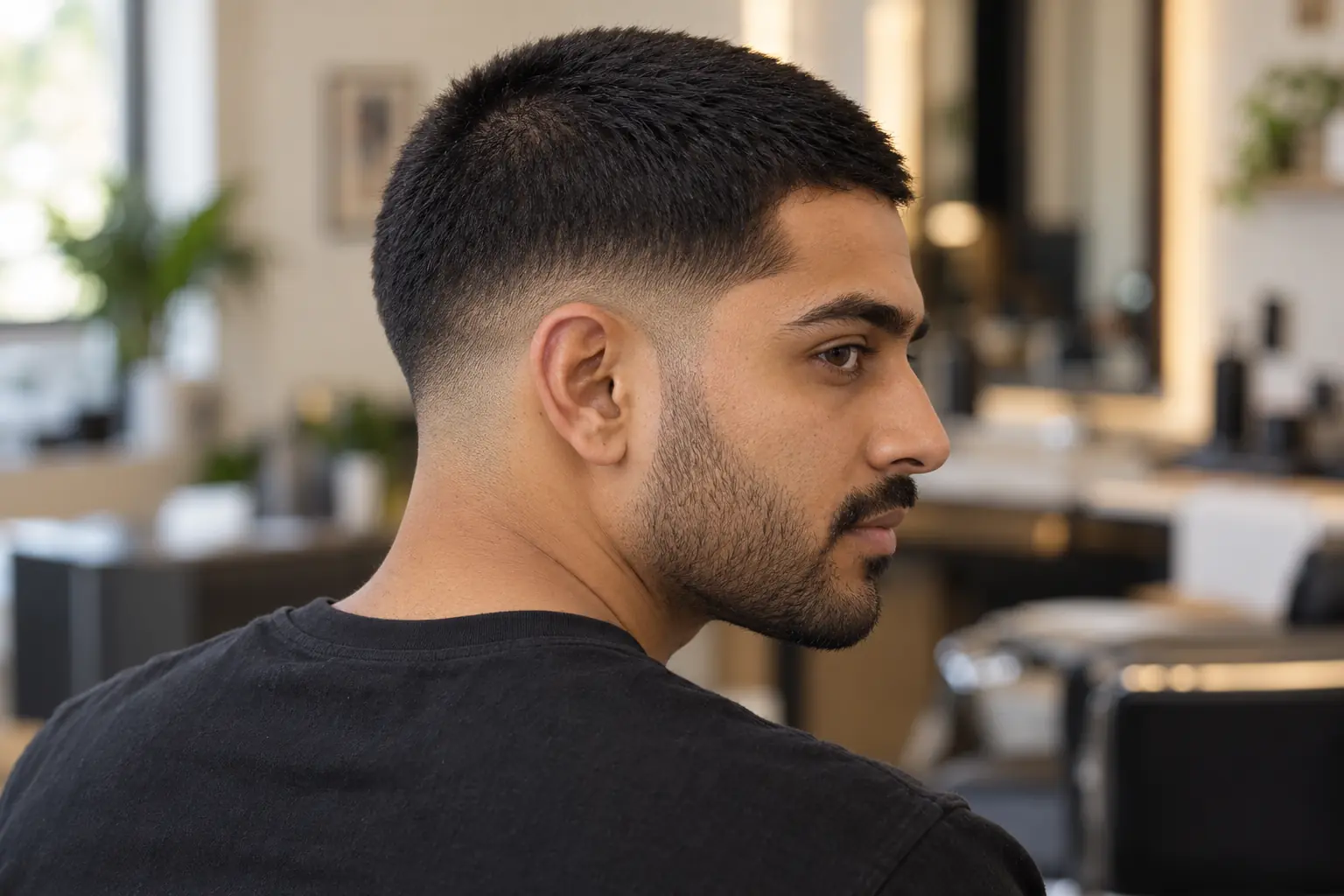 Buzz cut with a low fade just above the ear