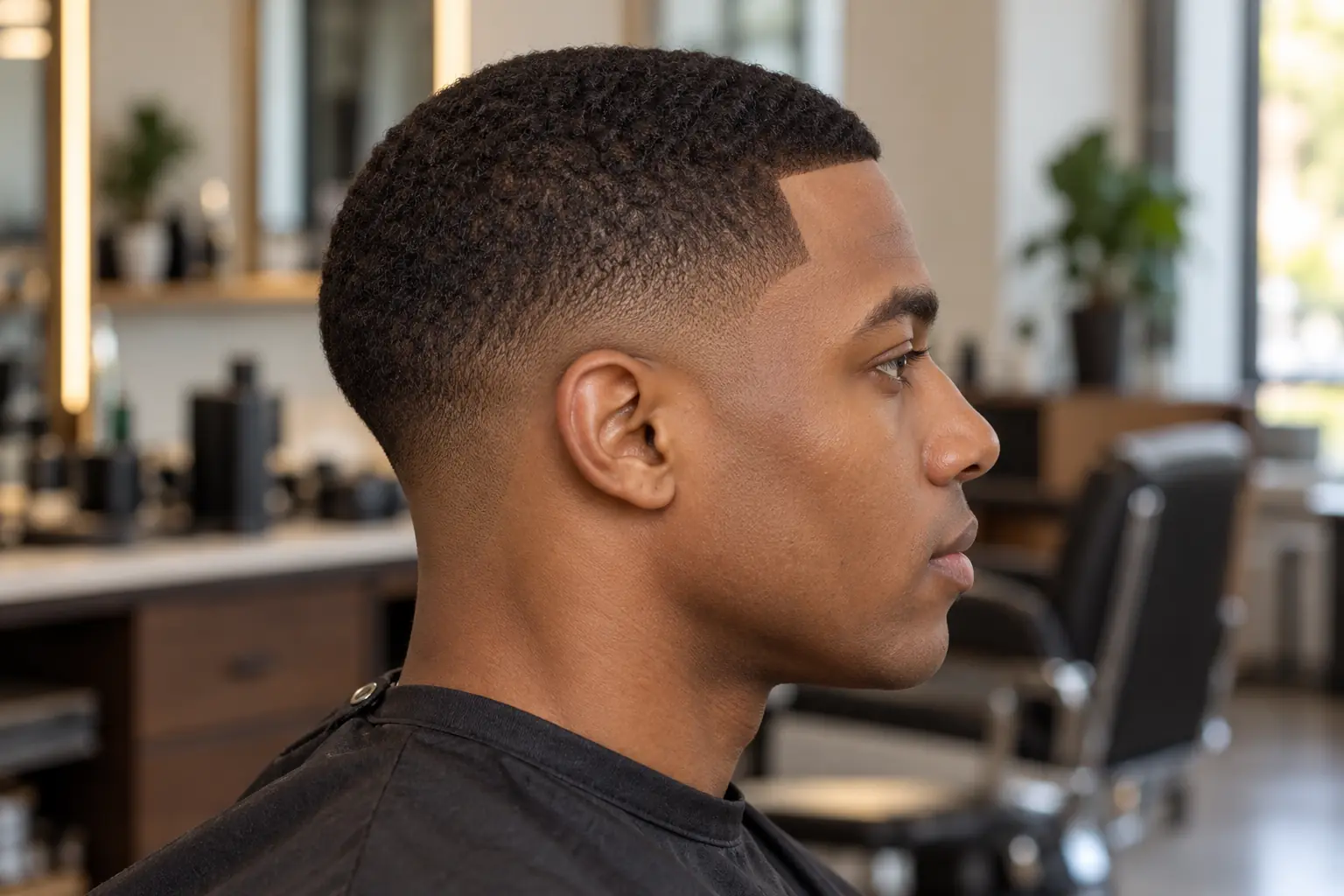 Buzz cut with a low skin fade and a line-up