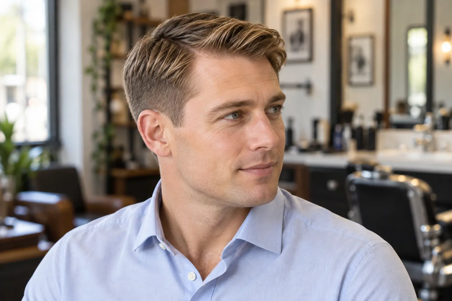 Ivy League haircut with a neat side part