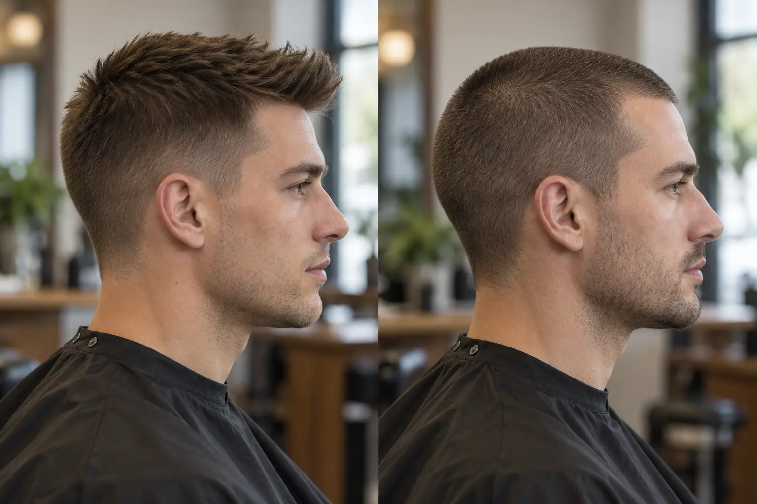 Crew cut and buzz cut side by side