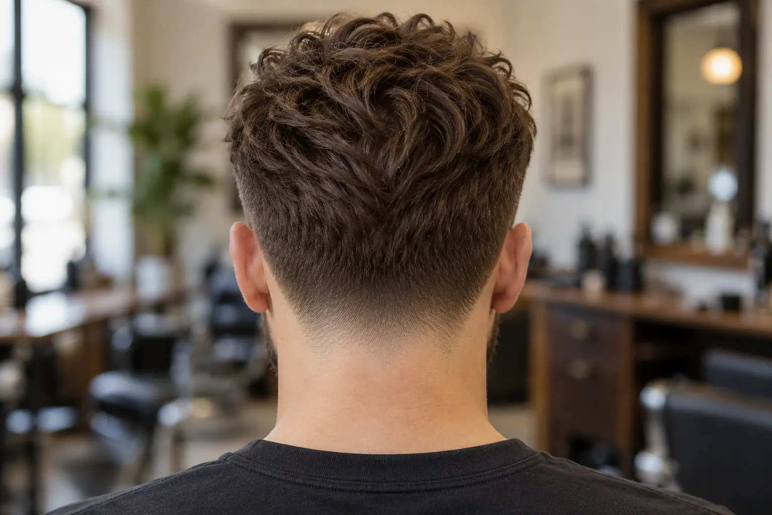 Back view of a high taper with length kept in the center