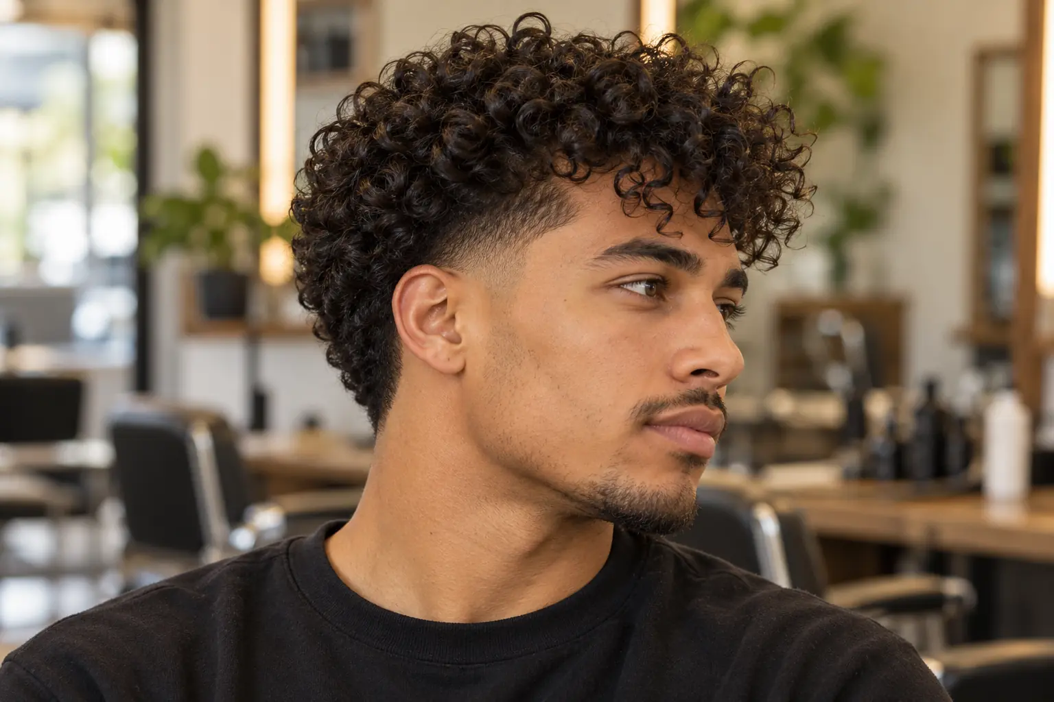 High taper fade on curly hair