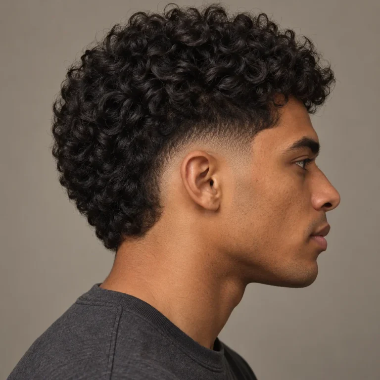 Low burst fade beside a rounded dark curly top with a fuller back