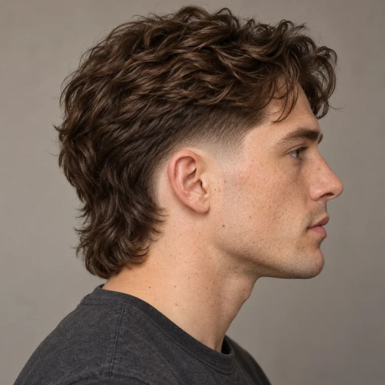 Low burst fade with a wavy top and a short longer mullet back