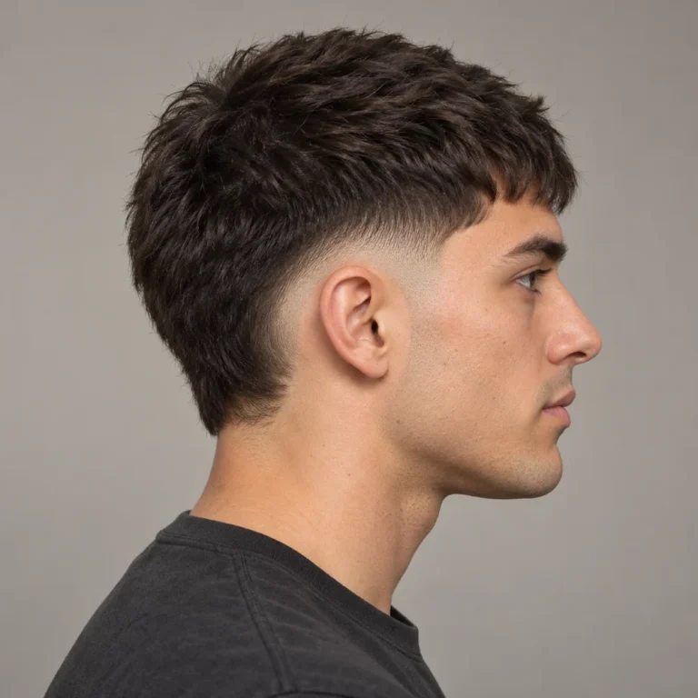 Low burst fade around the ear beneath a short dark textured crop