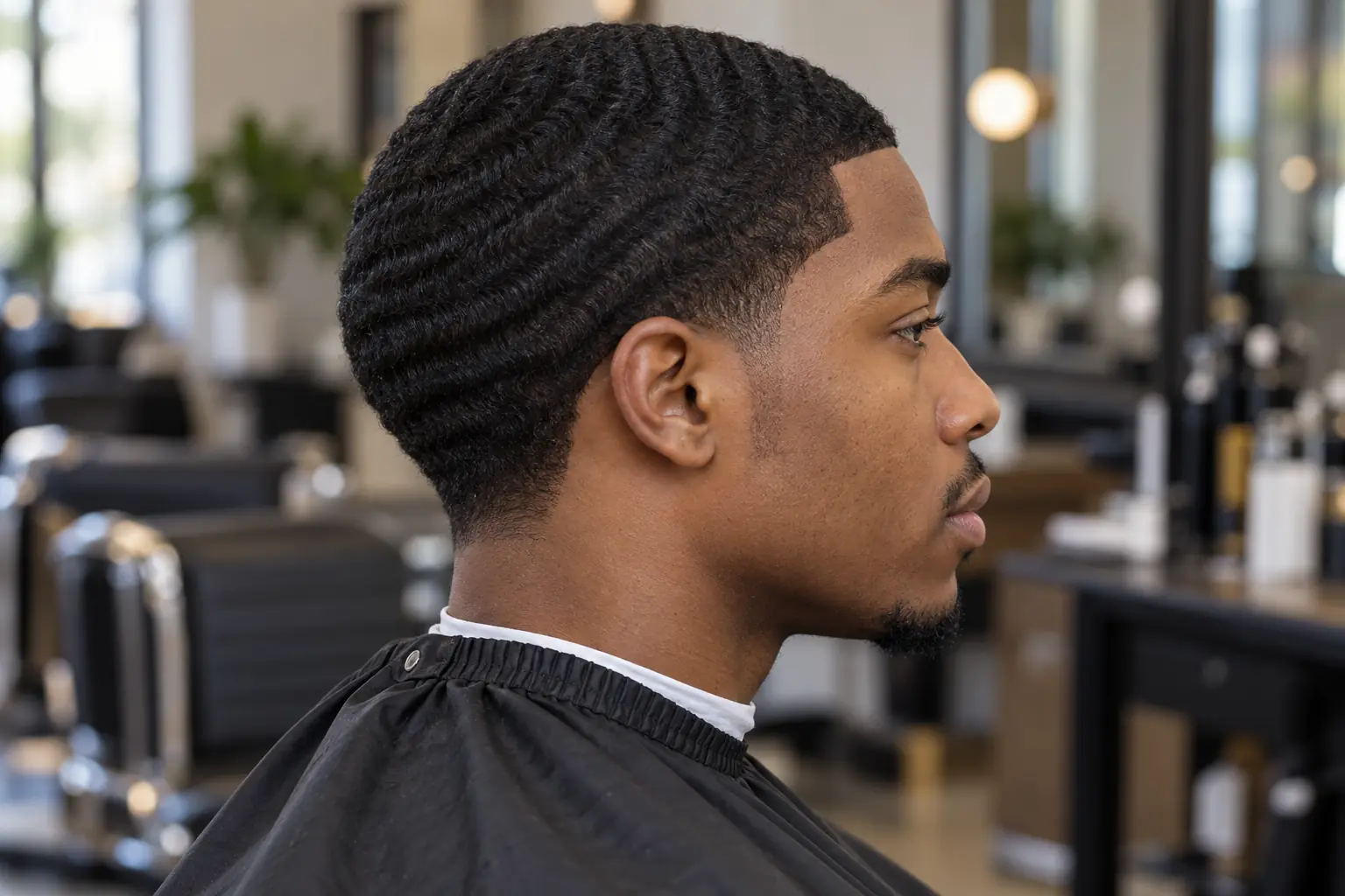 Low taper fade with deep 360 waves