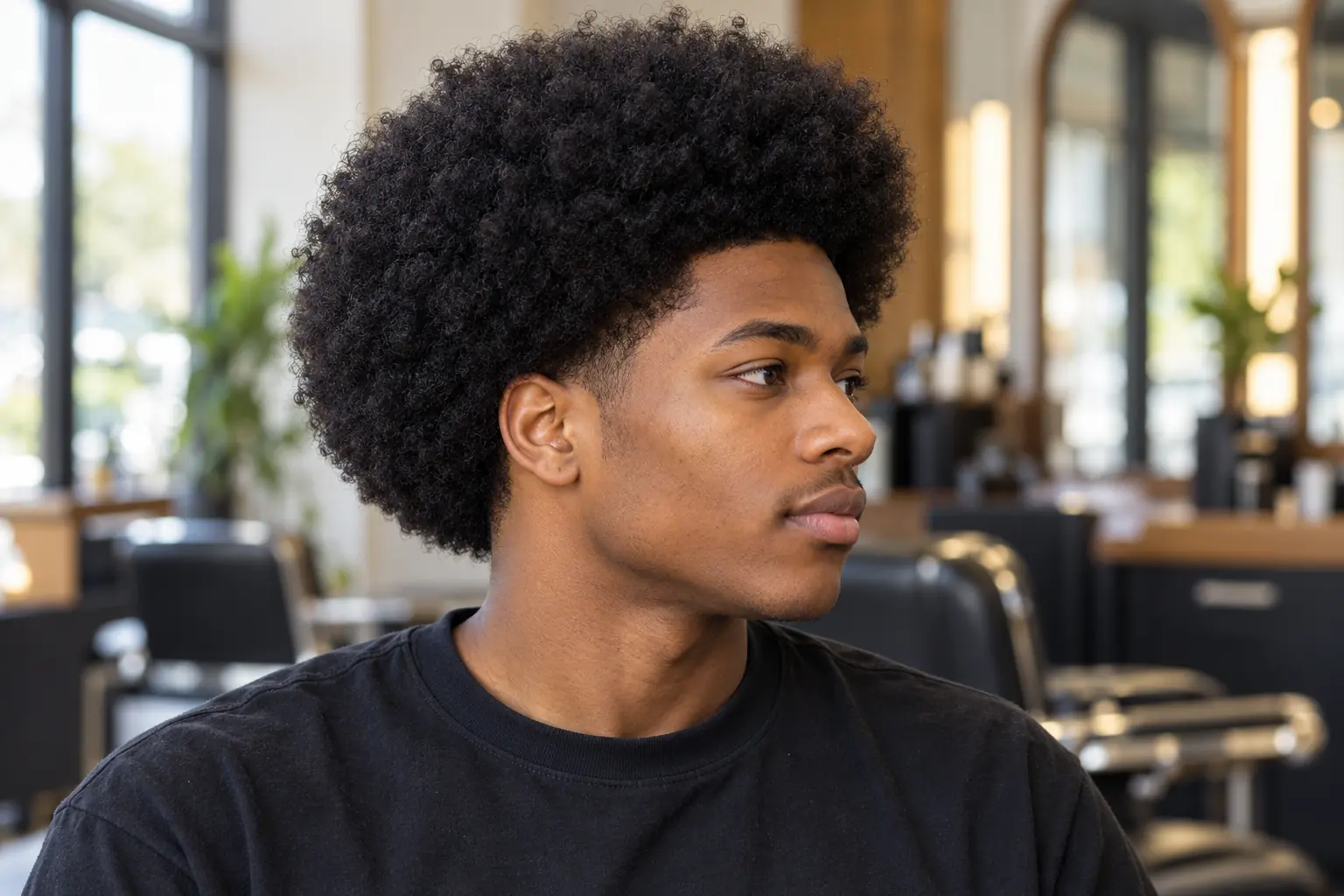 Low taper under a full rounded afro