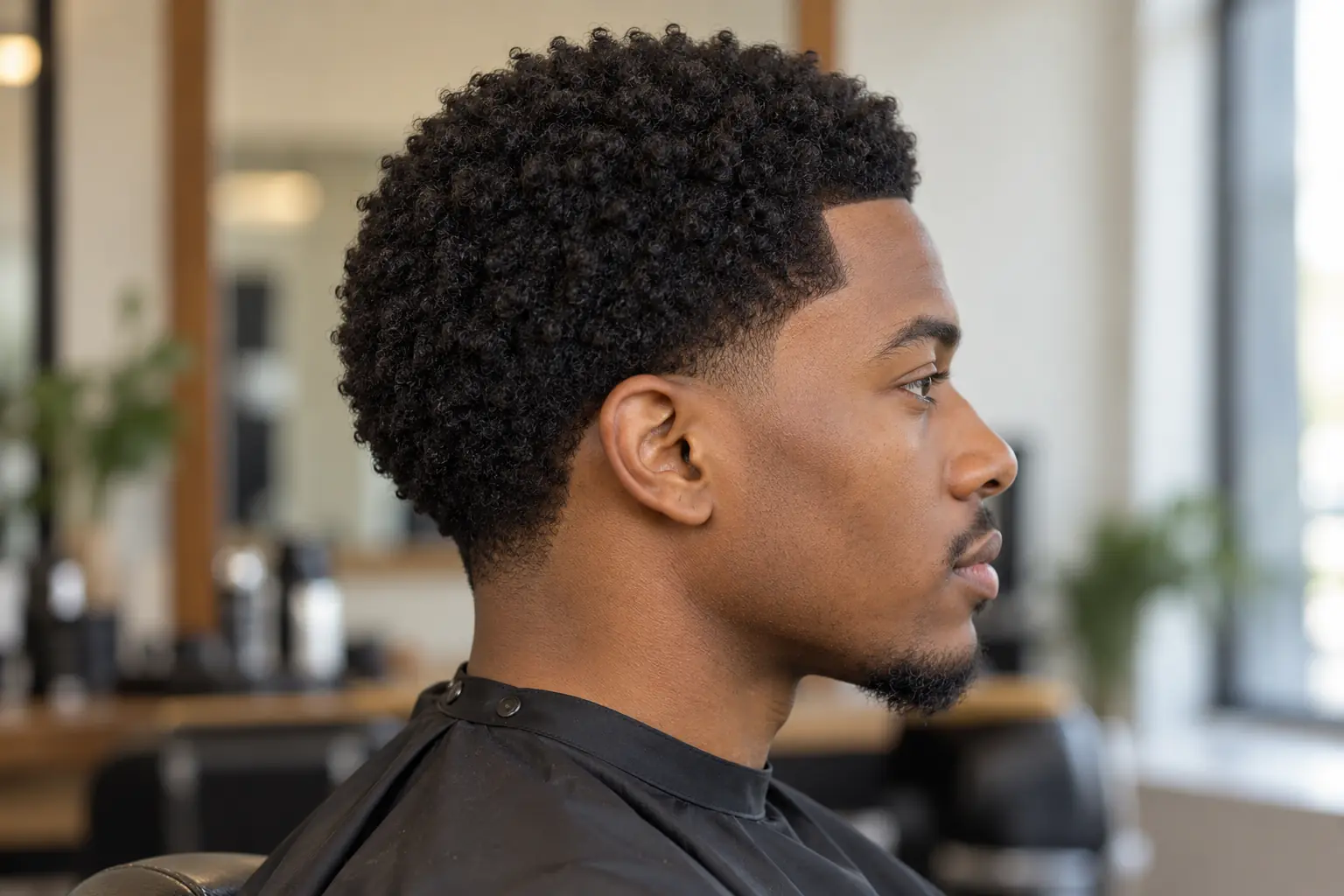 Low taper on a short coily afro with a line-up