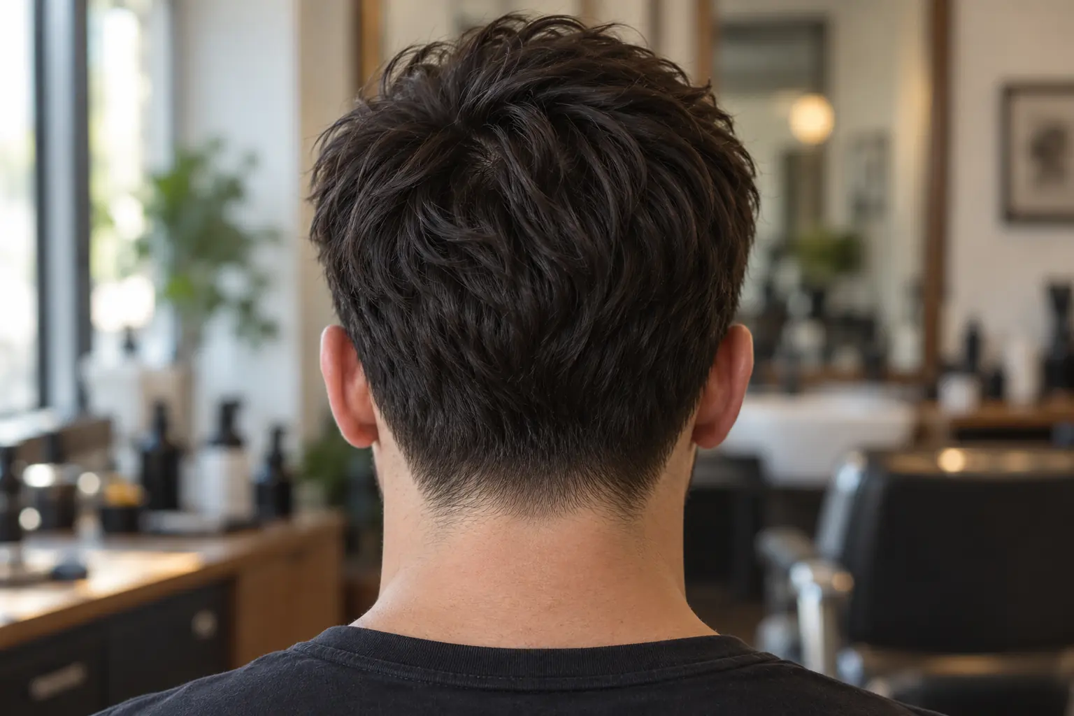Back view of a low taper with a tapered neckline