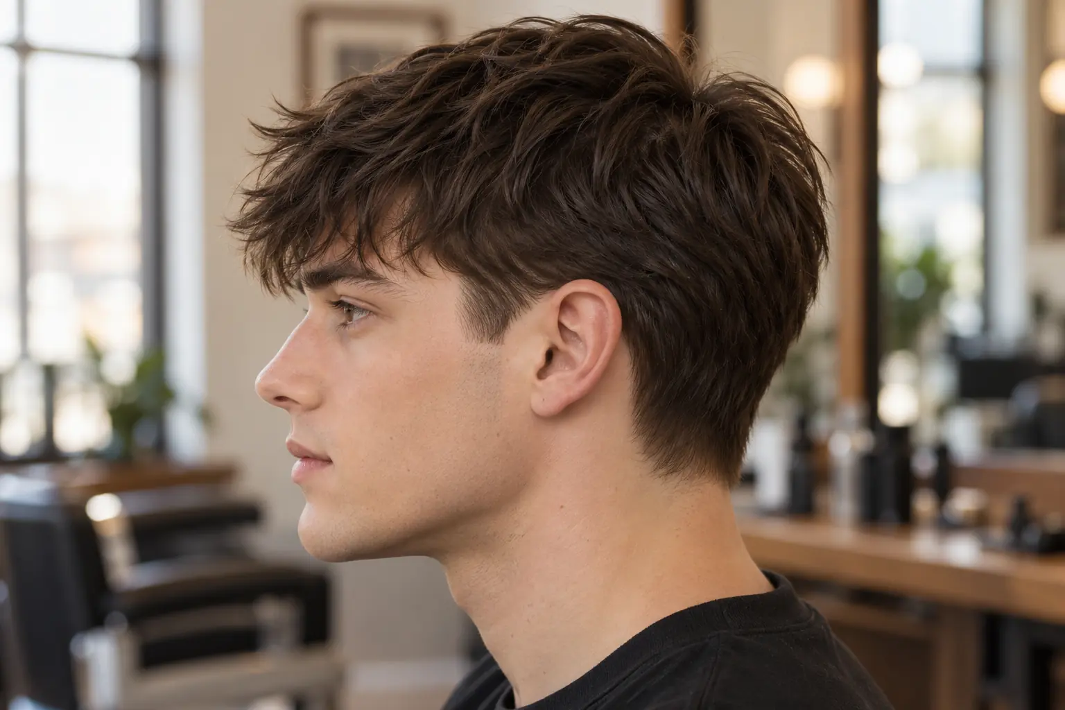 Low taper with a textured fringe, side view