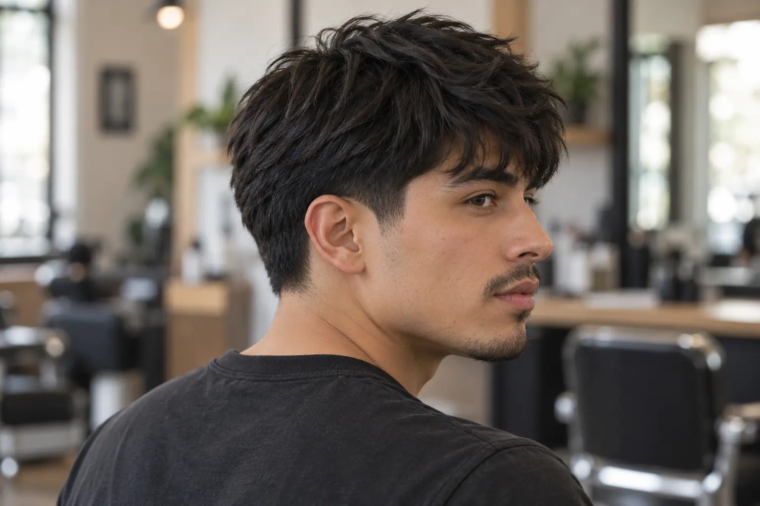 Three-quarter view of a low taper with a thick textured fringe