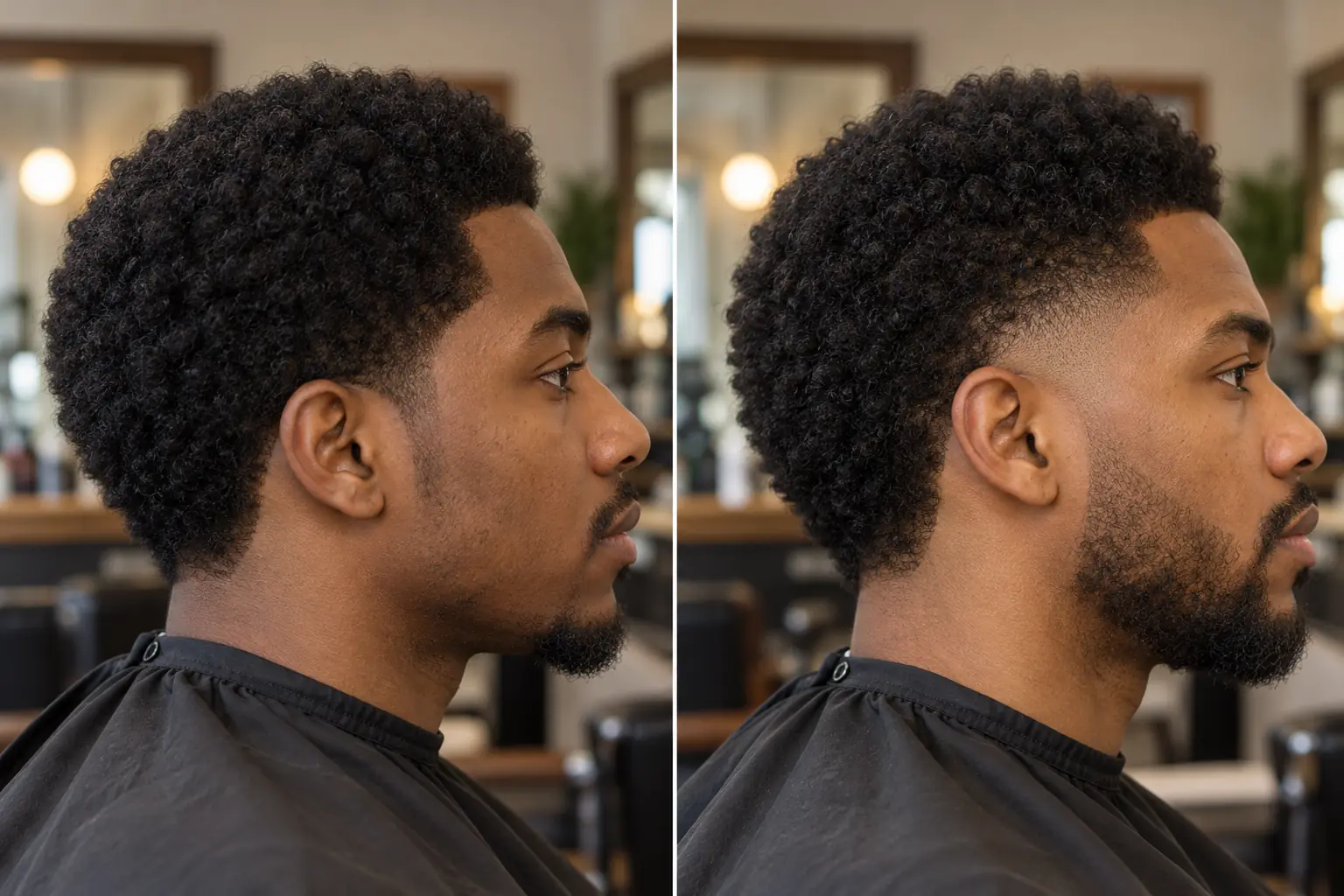 Low taper and high taper on short afros side by side