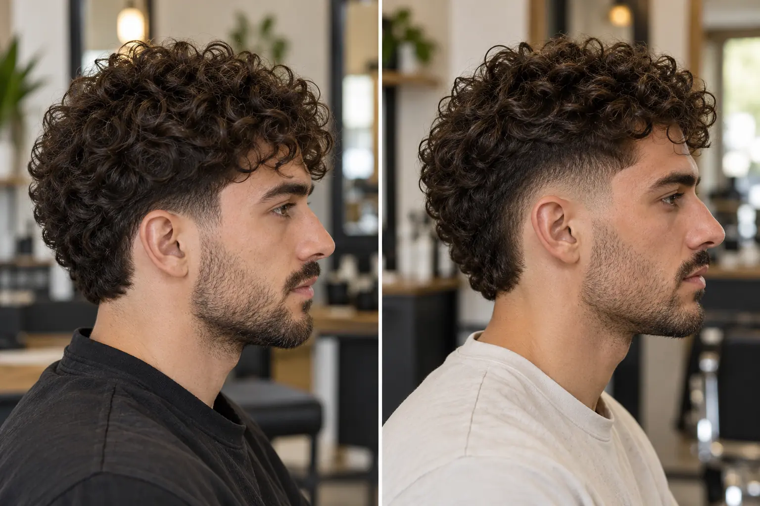 Low taper and mid taper on curly hair side by side