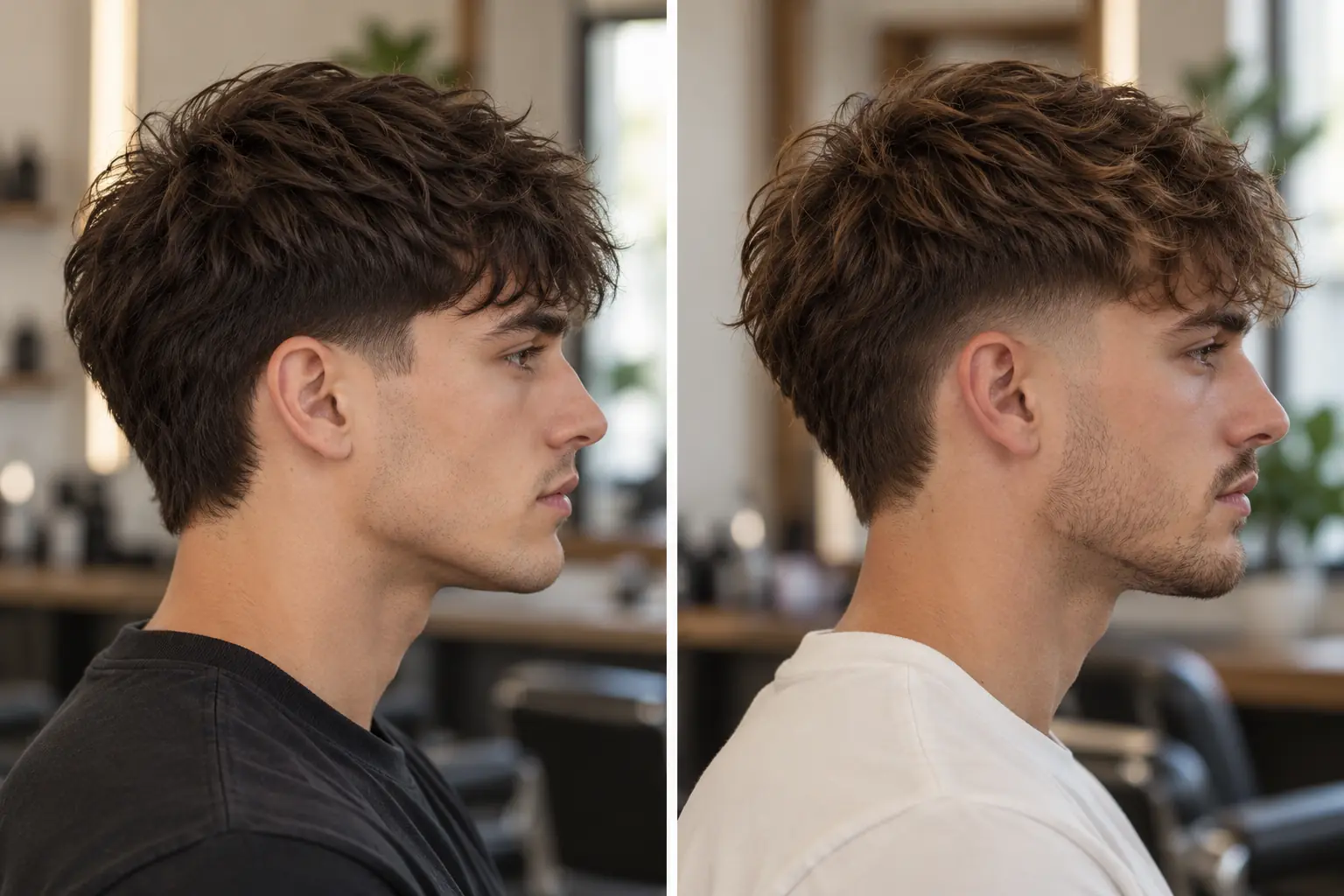 Low taper and mid taper with a textured fringe side by side