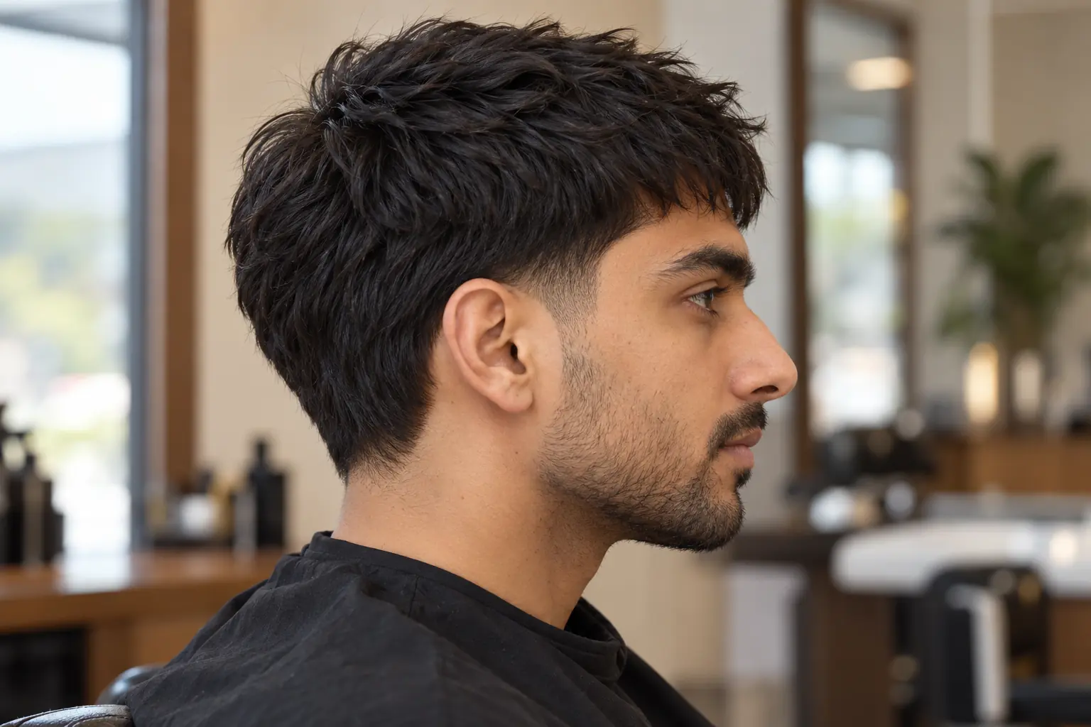 Mid taper fade starting at the middle of the ear, side view