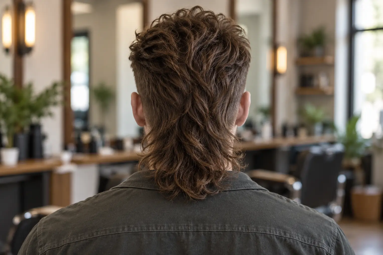 Back view of a modern mullet showing the longer back