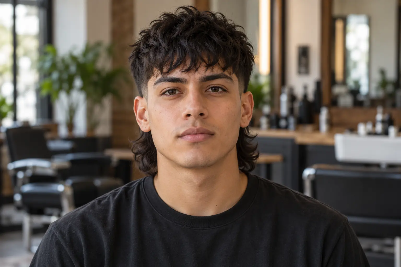 Front view of a modern mullet with a choppy fringe
