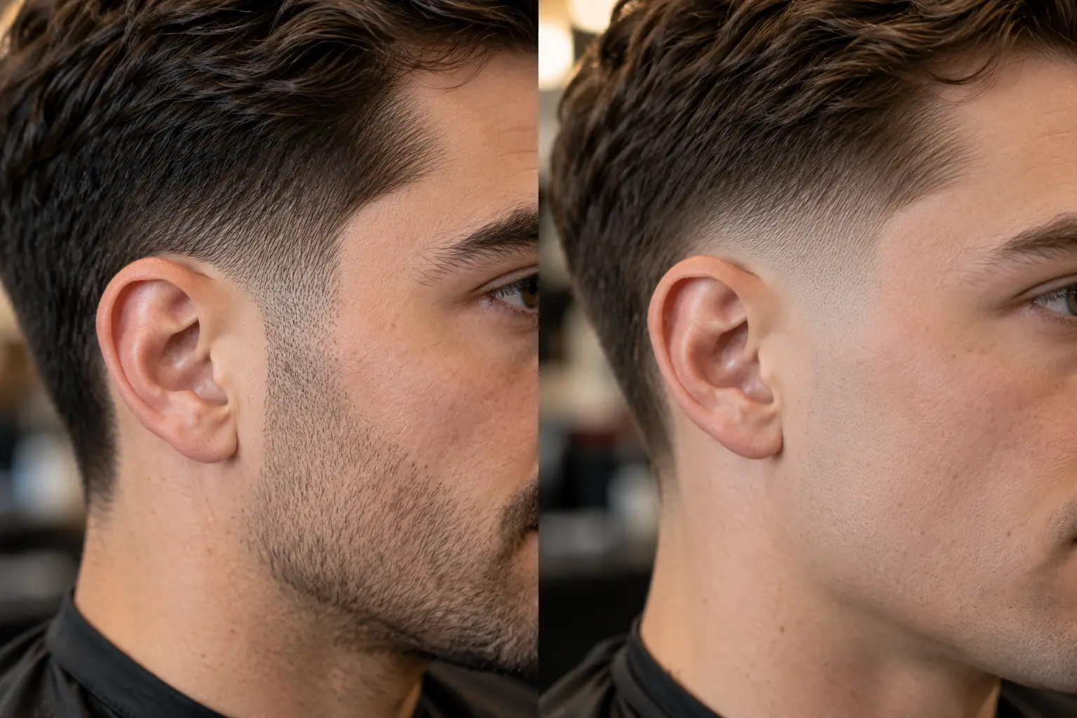 Close-up of a shadow taper next to a skin taper