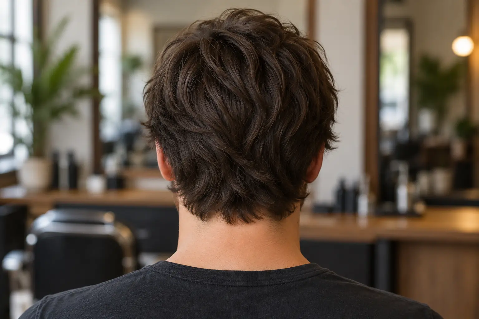 Back view of a warrior cut showing the layered length at the back