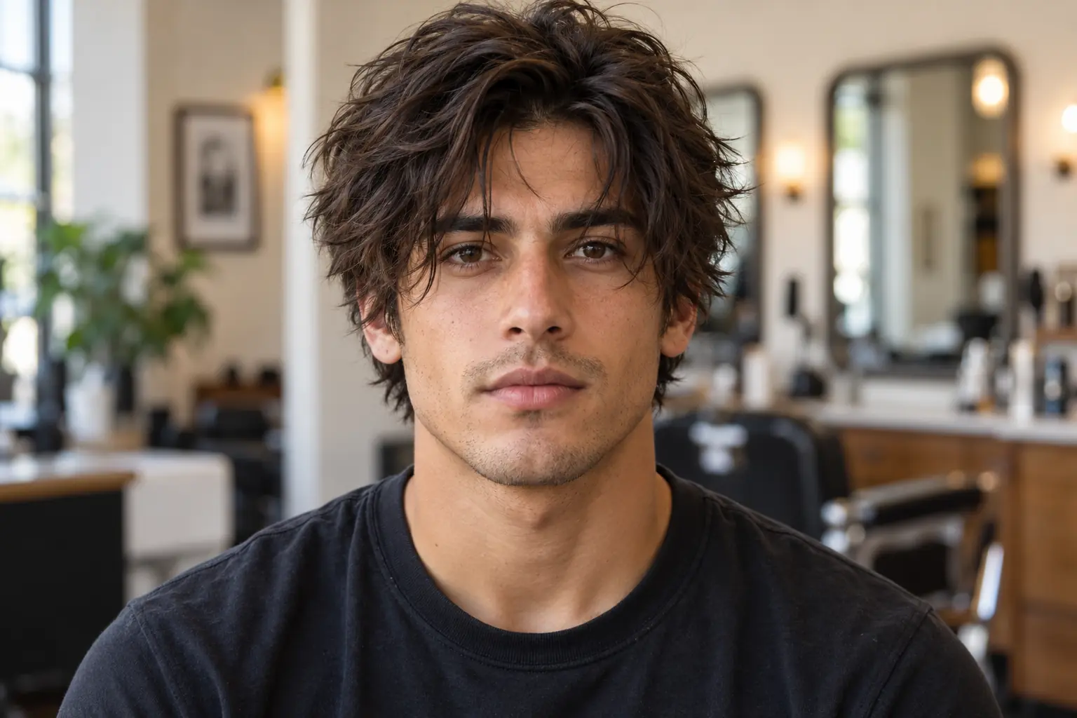 Front view of a warrior cut with face-framing strands